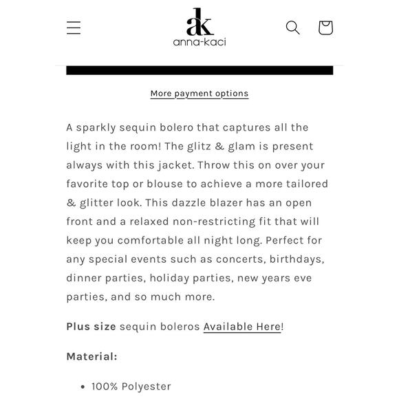 Anna Kaci Shiny Sequin Long Sleeve Glitter Cropped Blazer Bolero Shrug XXL $62 - Picture 11 of 12